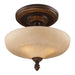 Restoration 3-Light Semi Flush in Golden Bronze with Amber Glass