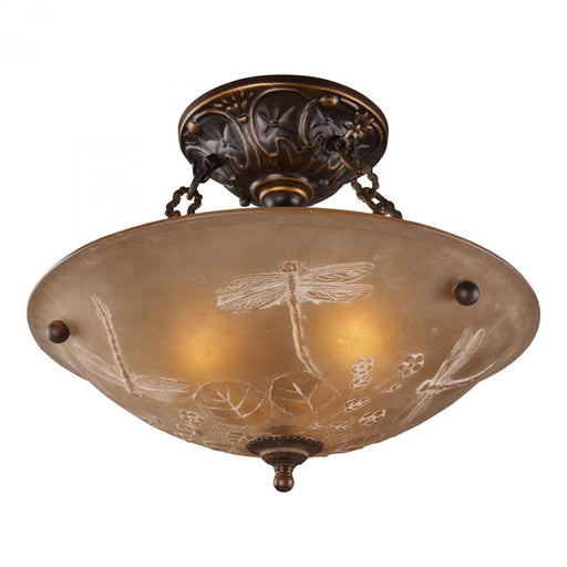 Restoration 3-Light Semi Flush in Golden Bronze with Amber Glass