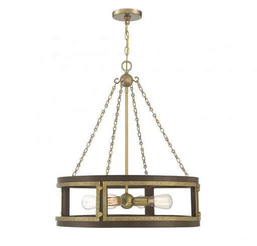 Lakefield 4 Light  Burnished Brass W/ Walnut Pendant