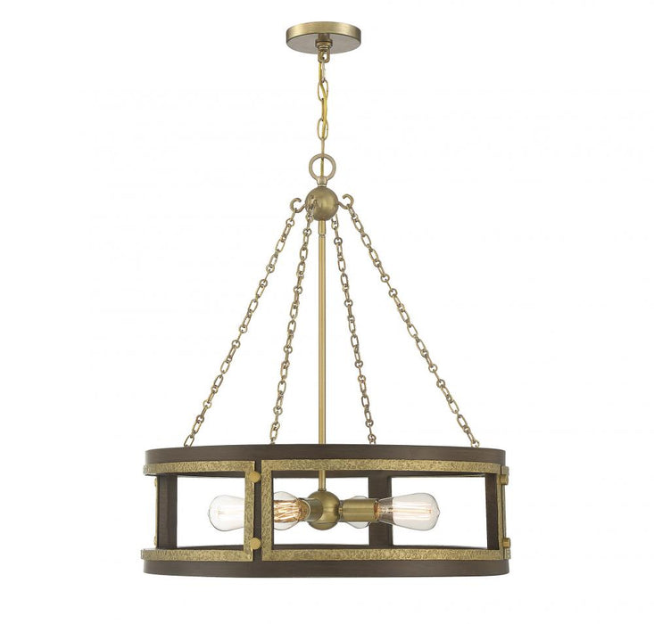 Lakefield 4 Light  Burnished Brass W/ Walnut Pendant