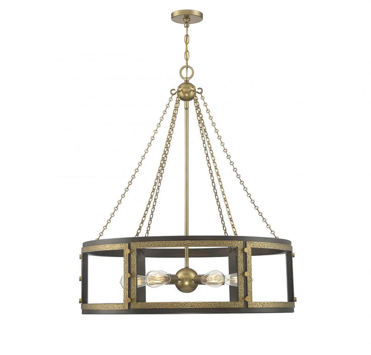 Lakefield 6 Light  Burnished Brass W/ Walnut Pendant