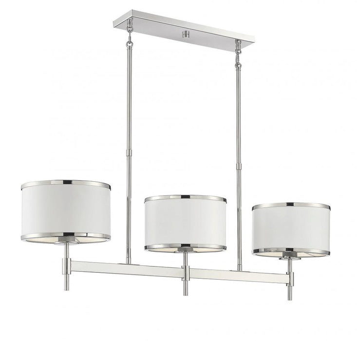 Delphi 3 Light White W/ Polished Nickel Acccents Linear Chandelier