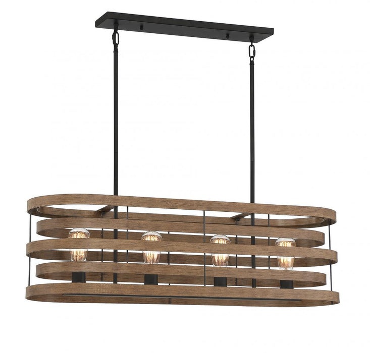 Blaine 4 Light  Natural Walnut W/ Black Accents Linear Chandelier