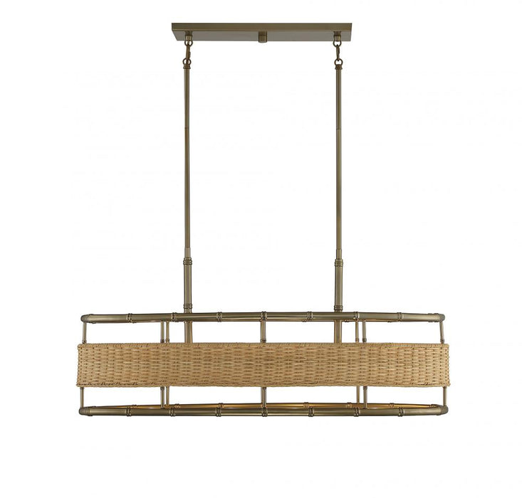 Arcadia 4 Light Warm Brass With Natural Rattan Linear Chandelier