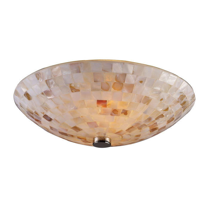 Capri 2-Light Semi Flush in Satin Nickel with Capiz Shell Glass