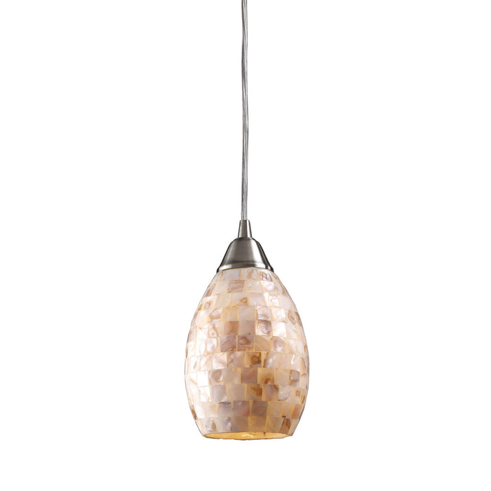 Capri 1-Light Mini Pendant in Satin Nickel with Capiz Shell Glass - Includes LED Bulb