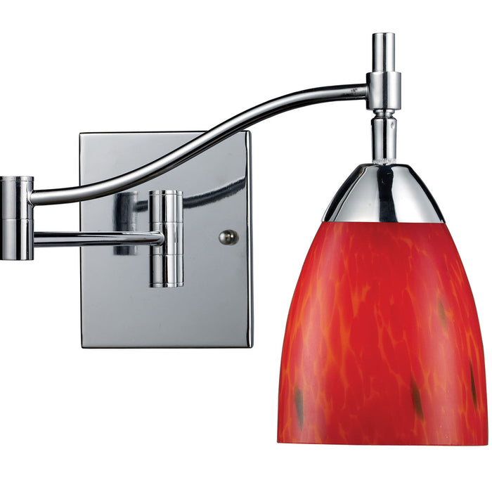 Celina 1-Light Swingarm Wall Lamp in Chrome with Fire Red Glass