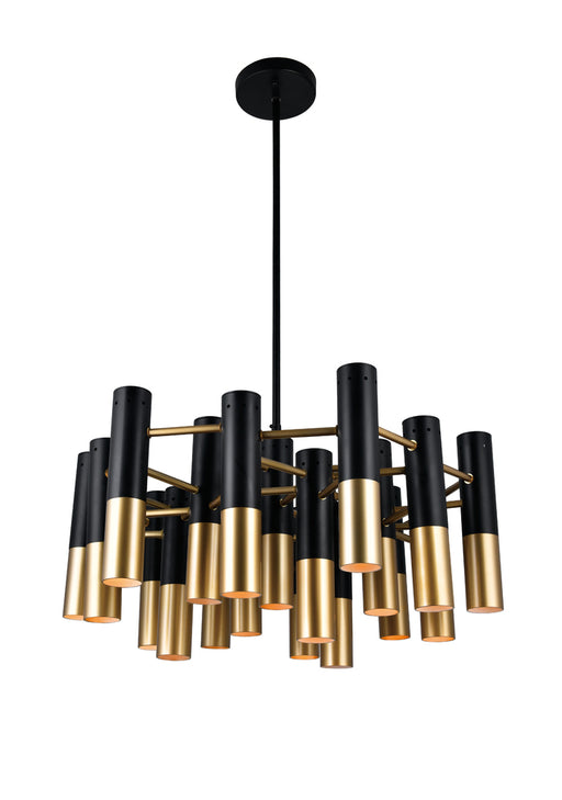 19 Light Down Chandelier with Matte Black & Satin Gold finish