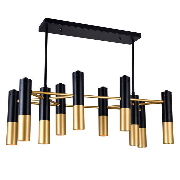 10 Light Down Chandelier with Matte Black & Satin Gold finish