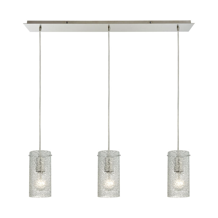 Ice Fragments 3-Light Linear Pendant Fixture in Satin Nickel with Clear Glass