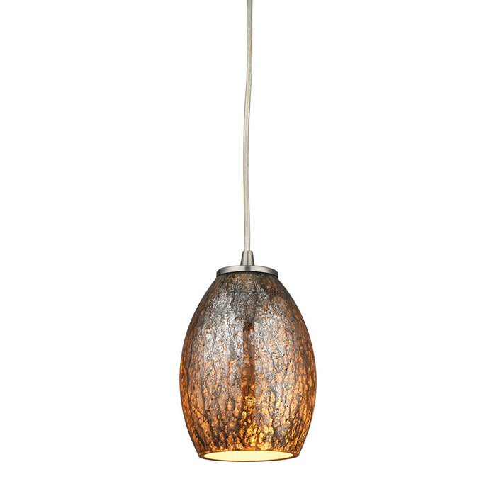 Venture 1-Light Mini Pendant in Satin Nickel with Amber Crackle Glass