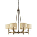 Pembroke 6-Light Chandelier in Antique Brass with Tan Fabric Shades