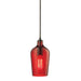 Hammered Glass 1-Light Mini Pendant in Oiled Bronze with Hammered Red Glass