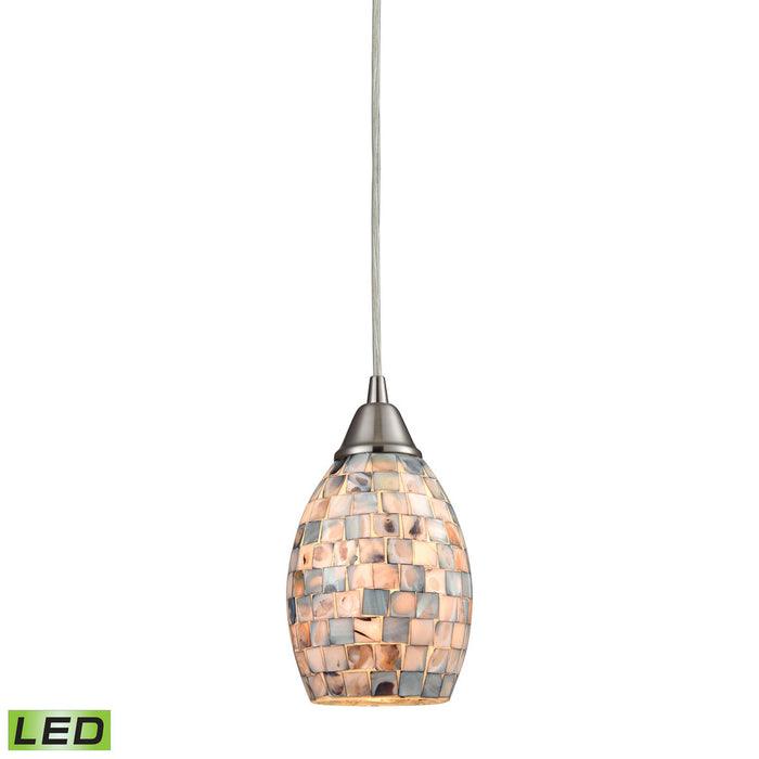 Capri 1-Light Mini Pendant in Satin Nickel with Gray Capiz Shells on Glass - Includes LED Bulb