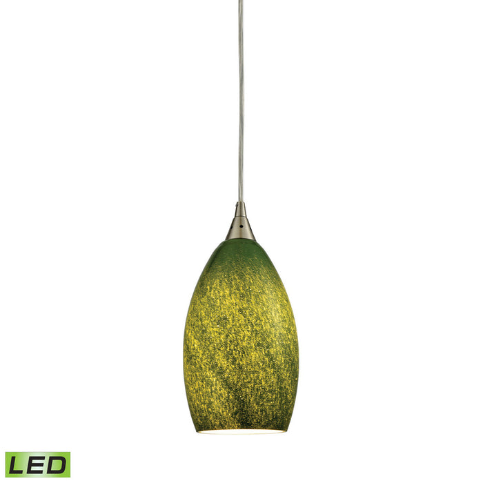 Earth 1-Light Mini Pendant in Satin Nickel with Sunlit Grass Green Glass - Includes LED Bulb