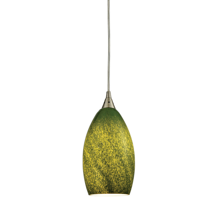 Earth 1-Light Mini Pendant in Satin Nickel with Sunlit Grass Green Glass