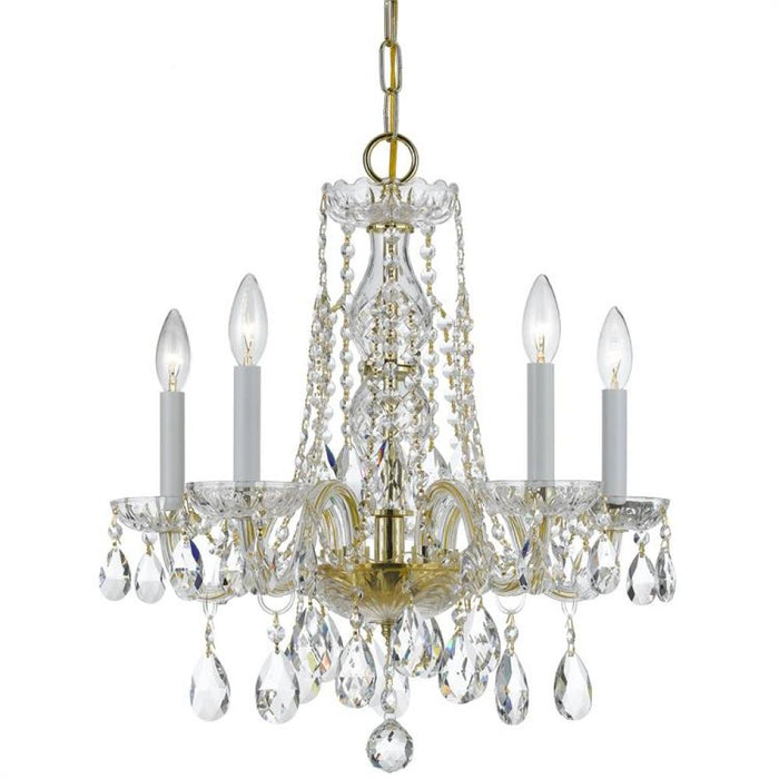 Traditional Crystal 5 Light Hand Cut Crystal Brass Mini Chandelier