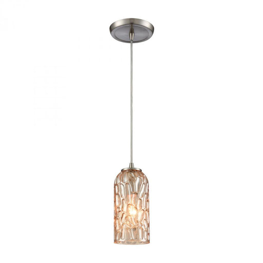 Ansegar 1-Light Mini Pendant in Satin Nickel with Amber-plated Textured Glass