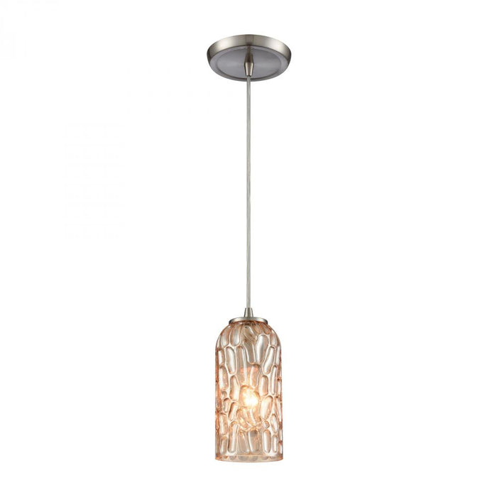 Ansegar 1-Light Mini Pendant in Satin Nickel with Amber-plated Textured Glass