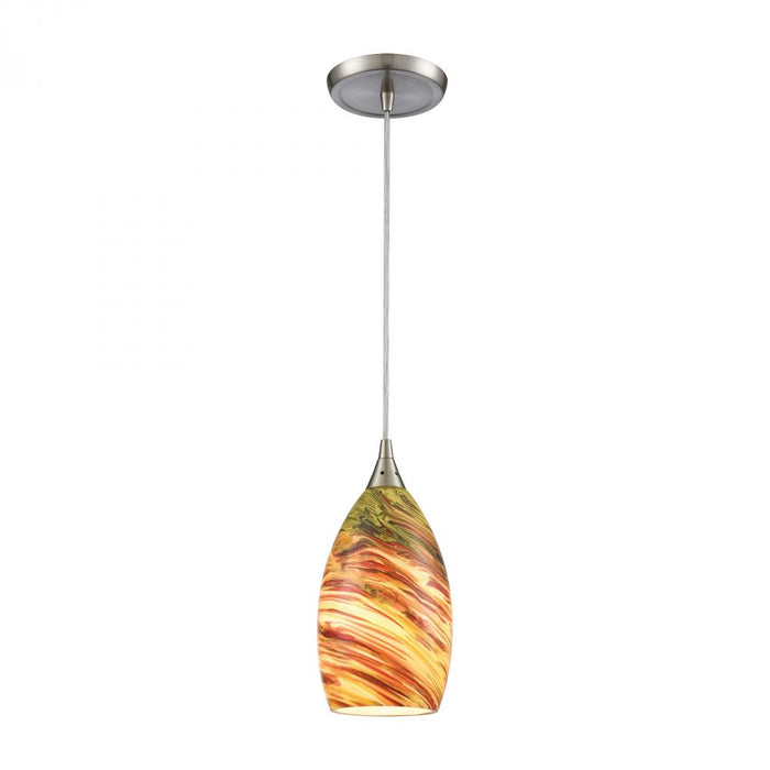 Collanino 1-Light Mini Pendant in Satin Nickel with Lava Swirl Blown Glass