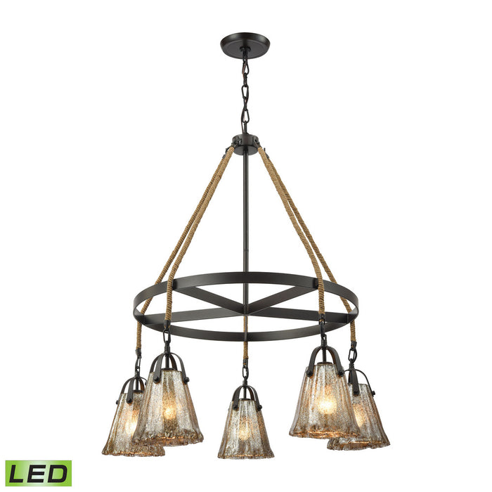 Hand Formed Glass 5-Light Chandelier in Oiled Bronze with Mercury Glass - Includes LED Bulbs