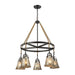 Hand Formed Glass 5-Light Chandelier in Oiled Bronze with Mercury Glass