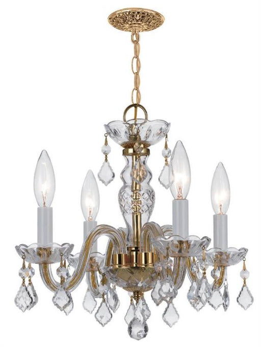 Traditional Crystal 4 Light Clear Italian Crystal Polished Brass Mini Chandelier