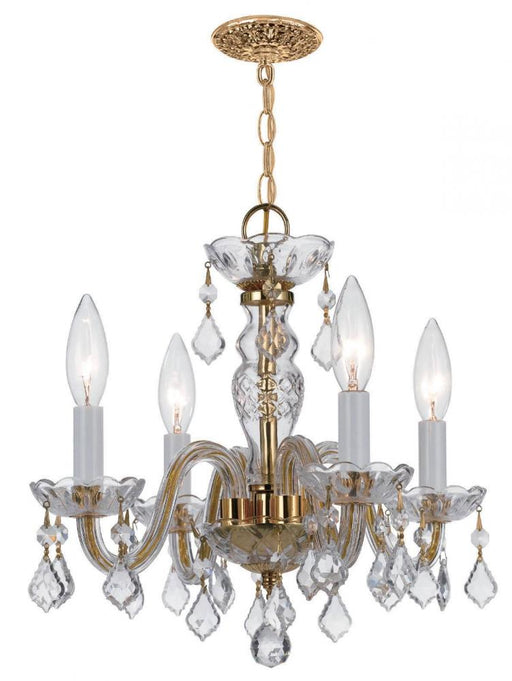 Traditional Crystal 4 Light Hand Cut Crystal Brass Mini Chandelier