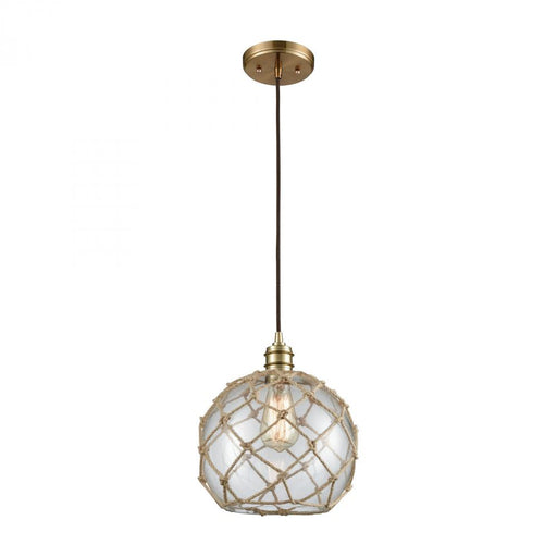 Dragnet 1-Light Mini Pendant in Satin Brass with Rope-wrapped Clear Blown Glass