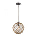 Coastal Inlet 1-Light Mini Pendant in Oiled Bronze with Rope and Clear Glass