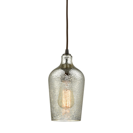 Hammered Glass 1-Light Mini Pendant in Oiled Bronze with Hammered Mercury Glass