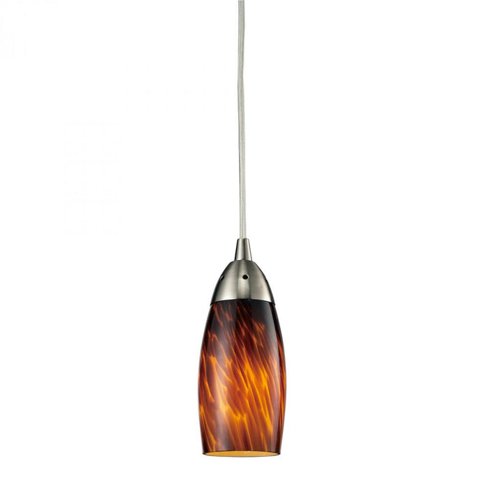 Milan 1-Light Mini Pendant in Satin Nickel with Espresso Glass