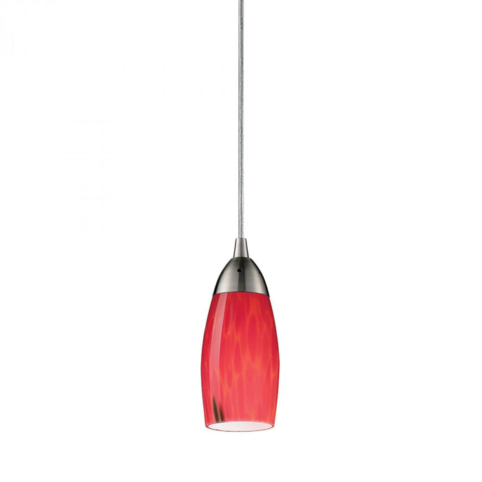 Milan 1-Light Mini Pendant in Satin Nickel with Fire Red Glass