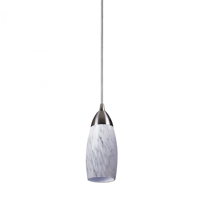 Milan 1-Light Mini Pendant in Satin Nickel with Snow White Glass