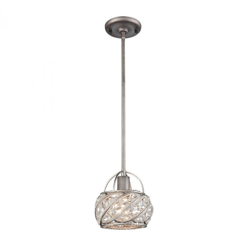 Bradington 1-Light Mini Pendant in Weathered Zinc with Clear Crystal