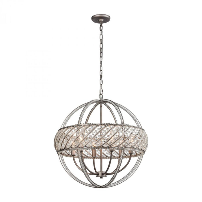 Bradington 6-Light Chandelier in Weathered Zinc with Clear Crystal