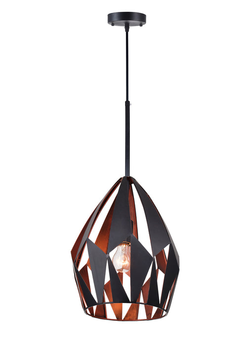 1 Light Down Pendant with Black+Copper Finish