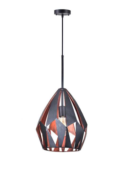 1 Light Down Pendant with Black+Copper Finish