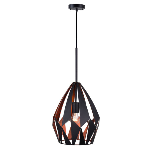 1 Light Down Pendant with Black+Copper Finish