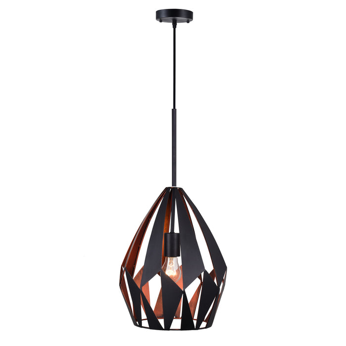 1 Light Down Pendant with Black+Copper Finish