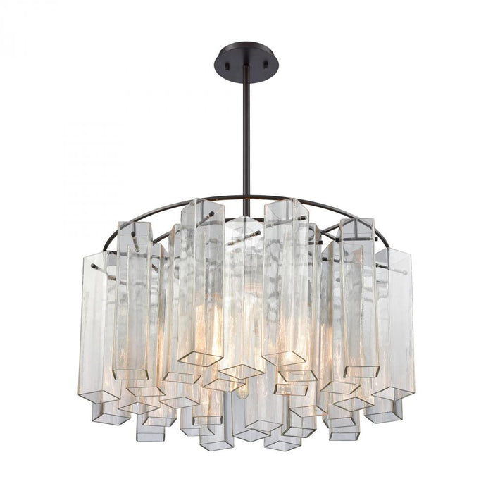 Cubic Glass 6-Light Chandelier in Oil Rubbed Bronze with Clear Glass Square Tubes