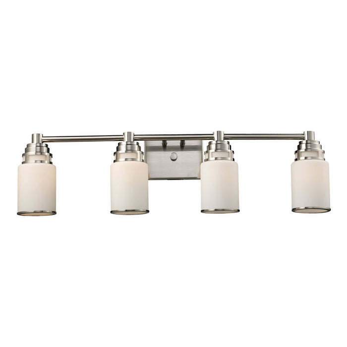 Bryant 4-Light Vanity Lamp in Satin Nickel with Opal White Glass