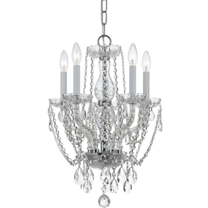 Traditional Crystal 5 Light Hand Cut Crystal Polished Chrome Mini Chandelier