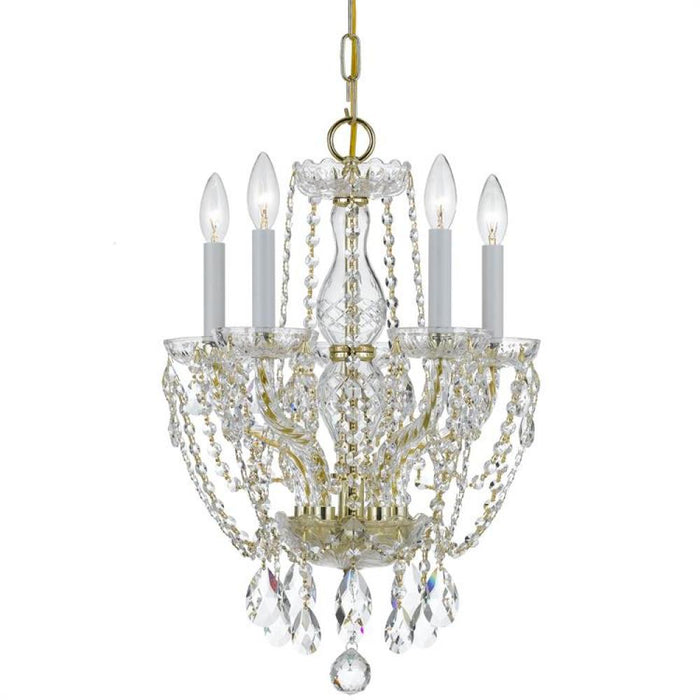 Traditional Crystal 5 Light Hand Cut Crystal Polished Brass Mini Chandelier