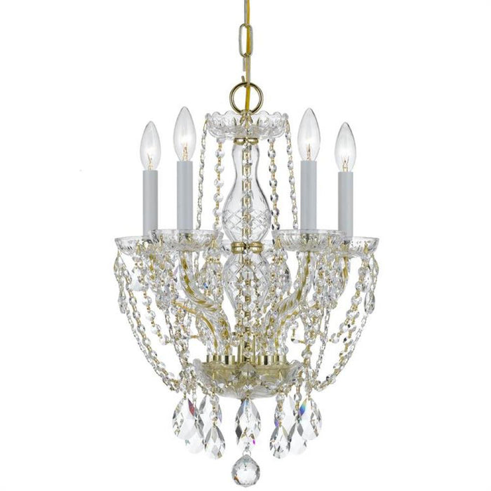 Traditional Crystal 5 Light Swarovski Strass Crystal Polished Brass Mini Chandelier