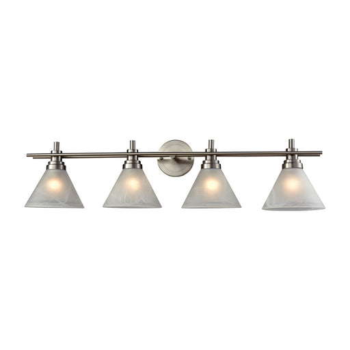 Pemberton 4-Light Vanity Lamp in Brushed Nickel with White Marbleized Glass