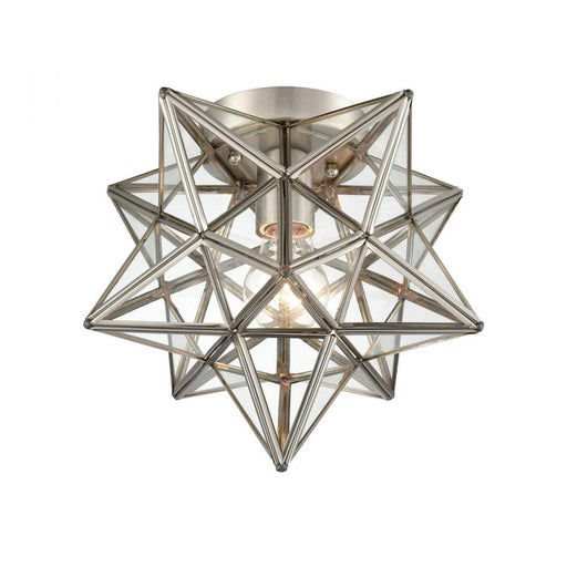 Moravian Star 1-Light Flush Mount in Polished Nickel with Clear Glass