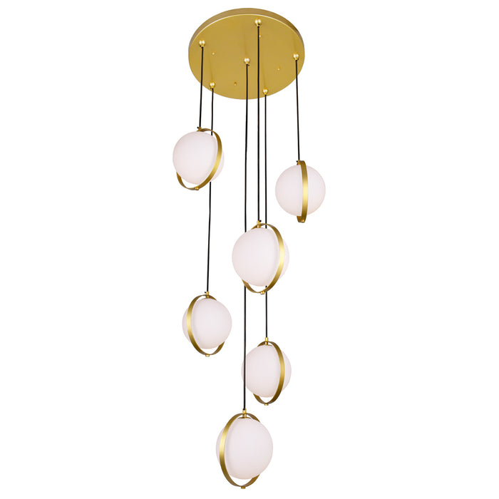 6 Light Multi Light Pendant with Brass Finish