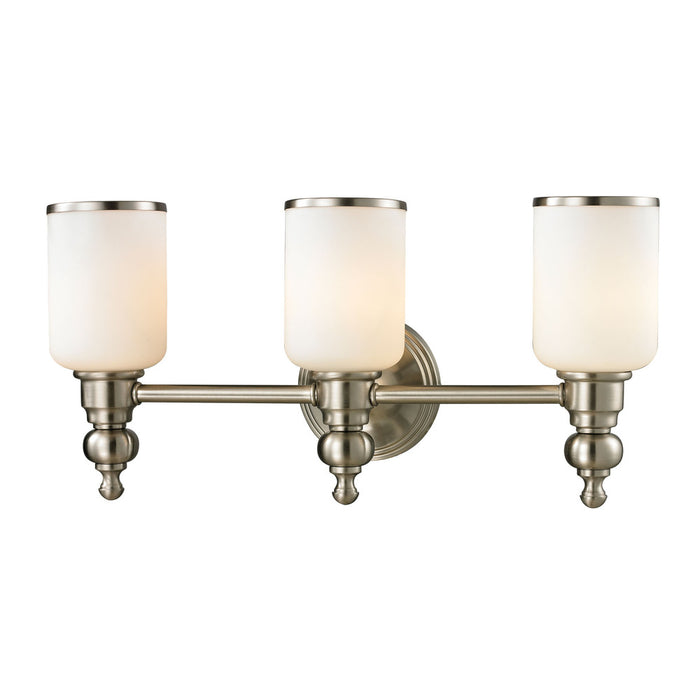 Bristol Way 3-Light Vanity Lamp in Brushed Nickel with Opal White Blown Glass