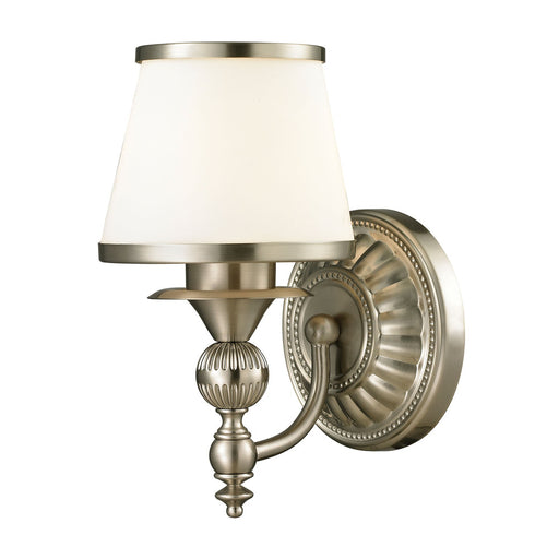 Smithfield 1-Light Vanity Lamp in Brushed Nickel with Opal White Blown Glass